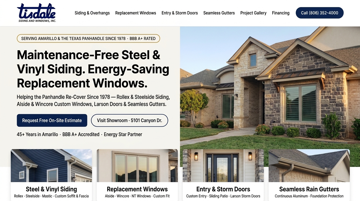 Proposed Tisdale Siding & Windows homepage preview