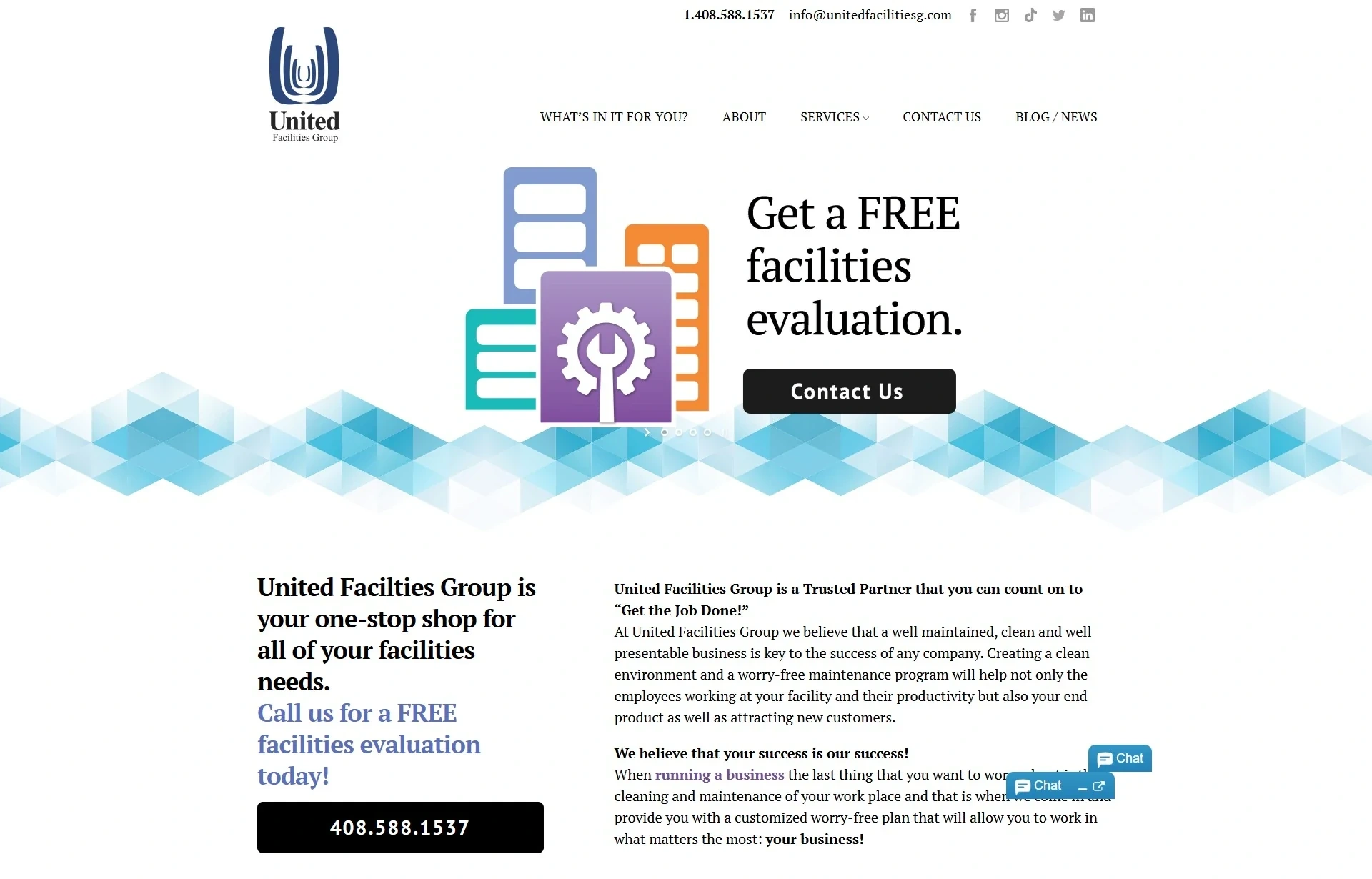United Facilities Group website before the Brandcore rebuild